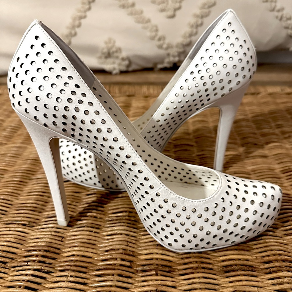 BCBG White Perforated Platform Heels